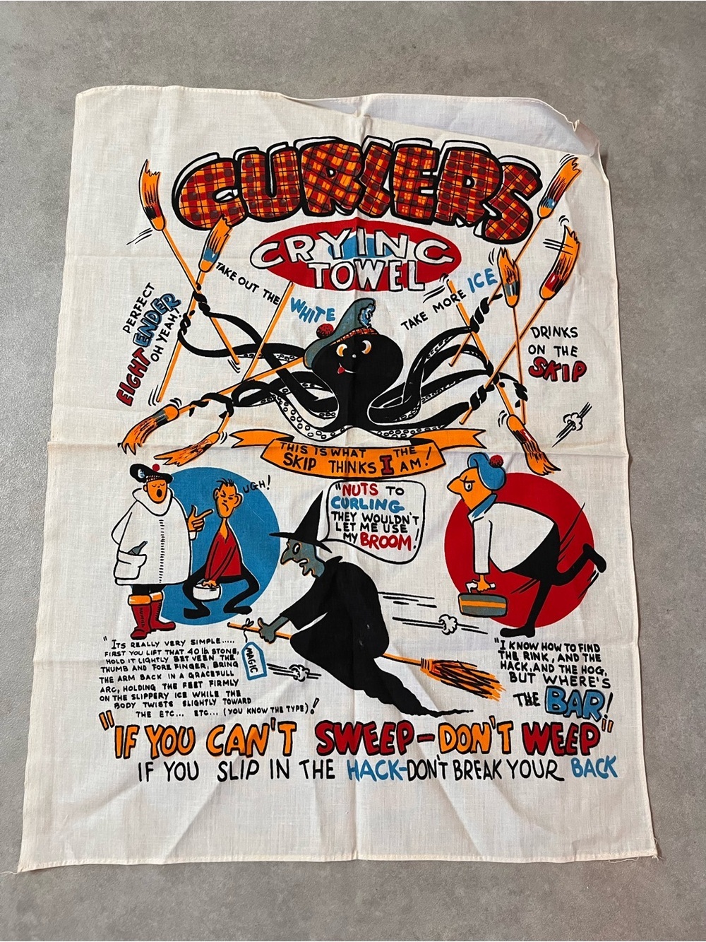 Vintage Curlers Crying Towel in White, Black, Orange, Blue